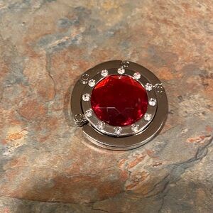 Elegant Silver and Red Gemstone Bag Holder NWOT